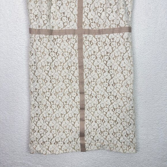 Ann Taylor Size 14P Sleeveless Lace Mid Dress Beige Ivory Lined Overlay Elegant - Picture 3 of 14